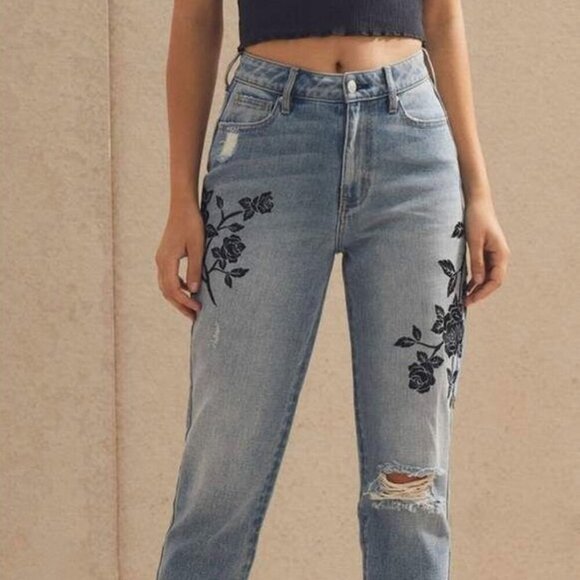 PacSun Floral Embroidered Mom Jeans Distressed Women's Size 26 - Picture 2 of 10